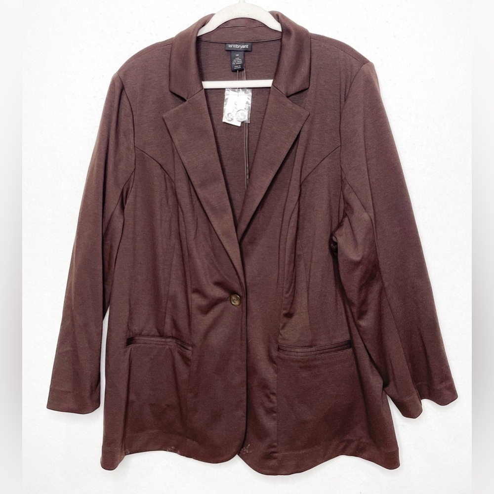 Lane Bryant Brown Blazer Button Suit Jacket Size 28 Classic Capsule Wardrobe